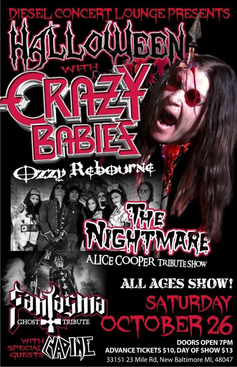 This SATURDAY Halloween with Crazy Babies at <a href="/DieselLoungeMI/">Diesel Concerts</a> 

Tickets available at Eventbrite.com