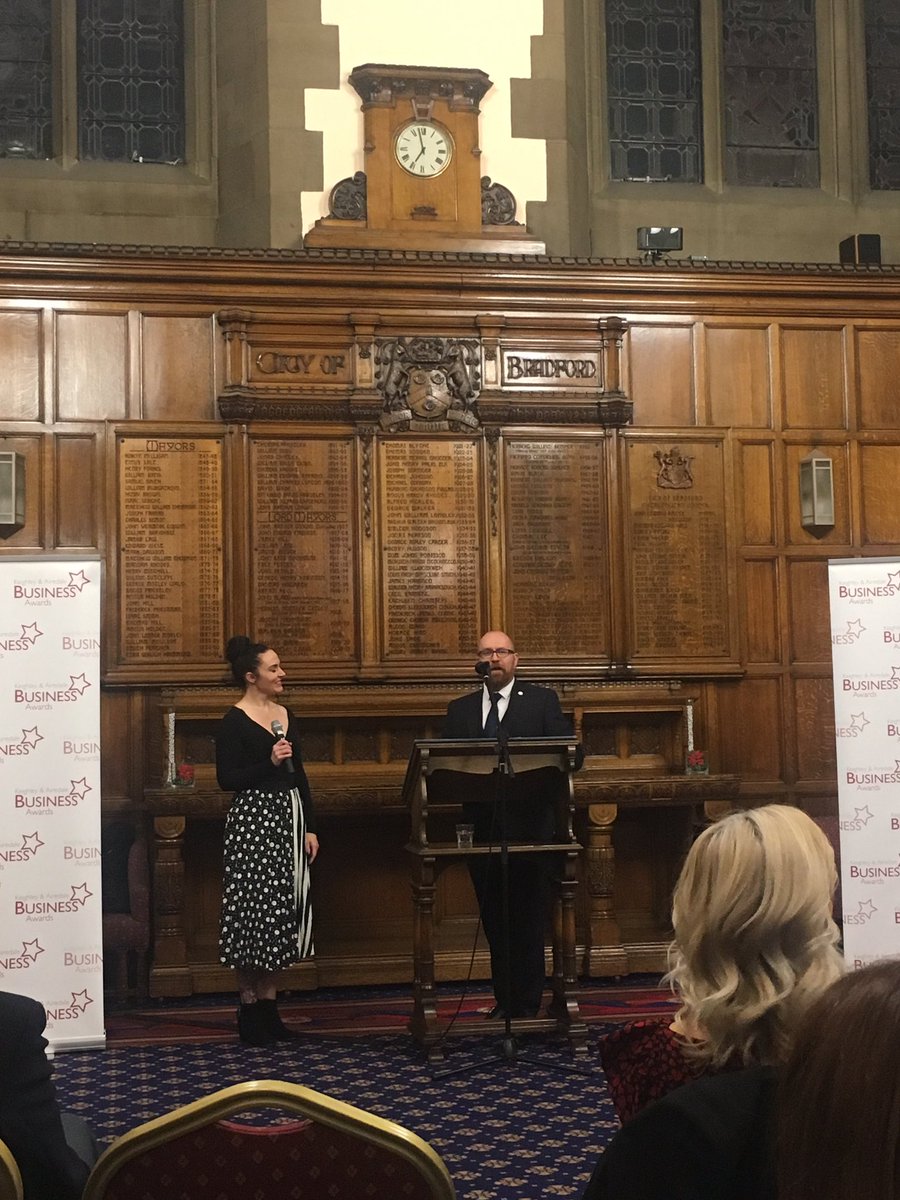 KeighleyABA's tweet photo. We’re delighted that among the many #KABA2019 award winners in attendance, @RNWooler &amp; @sjyogawellbeing could share their success stories with us. In just a few months, The Awards have had a fantastic impact on their businesses! #Keighley #Airedale #Bradford #civicreception https://t.co/22JNhowF5P