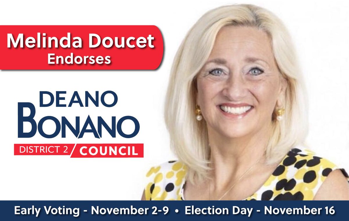 We’re excited to officially announce the endorsement of Melinda Doucet! Melinda’s honesty and integrity throughout the race made her an admirable candidate and we’re so proud to have her on #TeamBonano! Thank you for your support, Melinda. #ElectDeanoBonano