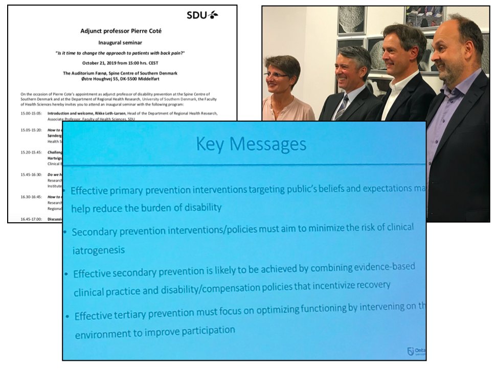Nice on! Adjunct professor Pierre Coté’s inaugural seminar @ Spine Centre of Southern Denmark on shifting the focus from pain management to disability prevention and rehabilitation.... for the dynamic health condition back pain @SUND_SDU <a href="/SDUIOB/">Idræt og Biomekanik</a> @JanHartvigsen #LBP #prevention