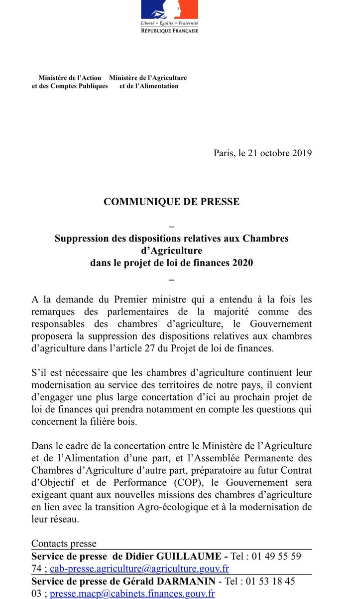 PierreVenteau's tweet photo. Le @gouvernementFR retire son projet de baisse de 15 % de la taxe Chambre d'Agriculture. La mobilisation des parlementaires de la majorité a porté ses fruits. Les moyens sont préservés pour accompagner la mutation de notre agriculture #agroecologie https://t.co/7H9fuXrzO9