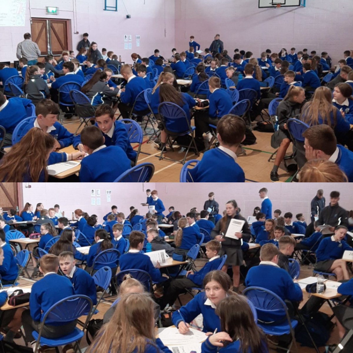 CMJ_STEM's tweet photo. 120 students on 30 teams of 4 took part in @ColaisteMhuireK 1st Year #MathsQuiz for #MathsWeek Pictured: 1st, 2nd &amp; 3rd place teams, Ms Dunphy (Year Head) &amp; Mr Dunne (Maths Dept) 
Prizes= Calculators, Maths Sets &amp; Canteen Vouchers
Thanks to All involved👏 @mathsweek #edchatie https://t.co/RDORkweE7W