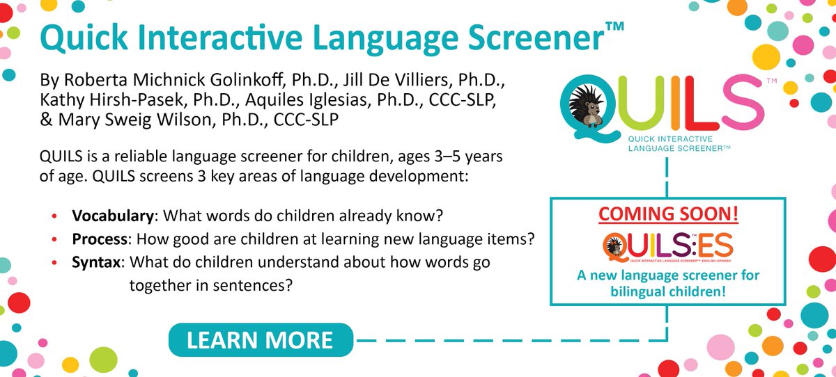 Speechtacular's tweet photo. #slpeeps #speechies Are you looking for a tool that will quickly and effectively identify young #children facing #languagedelays? QUILS can help! Find out how #QUILS from #asha online sponsor @BrookesPubCo can work in your program today!https://t.co/1LrcrEXcsH https://t.co/YvjYzW0axK