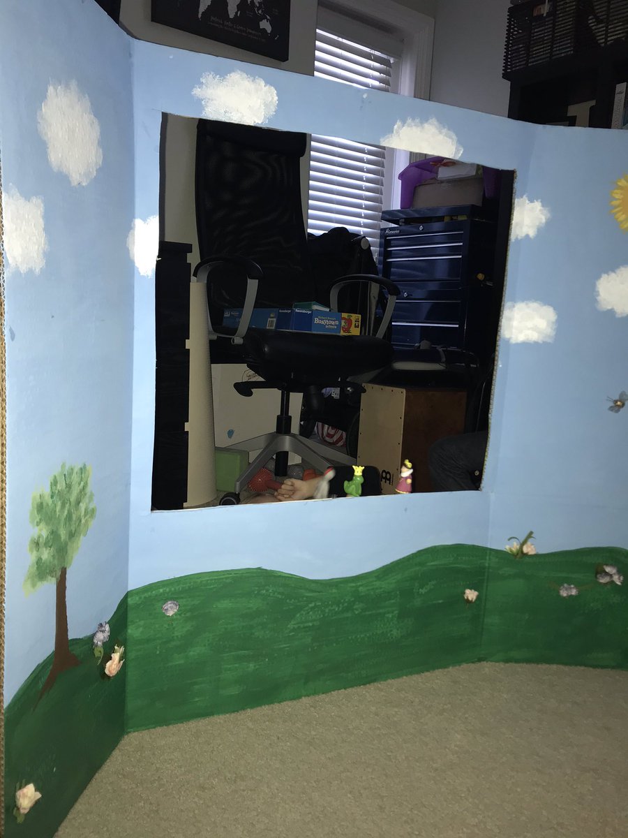 summersinschool's tweet photo. The story of the princess, the knight and the frog: #aGproduction. My #1coolthing is a “Science Fair Board” that became a puppet theater a few years ago for my classroom and now resides in our house. Pretty sure a new one will be in my classroom soon. #iteach https://t.co/8IUzhL2GyW