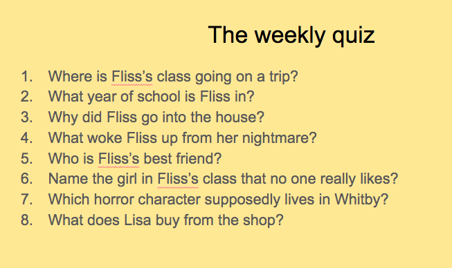 MrBoothY6's tweet photo. Doing these quizzes twice a week on the class novel is also improving retrieval and attentiveness tenfold. Haven't got a copy of Room 13 for each of the kids so they're having to just listen and half still got full marks on this today - and it wasn't an easy quiz! https://t.co/nOQRfNWoVo