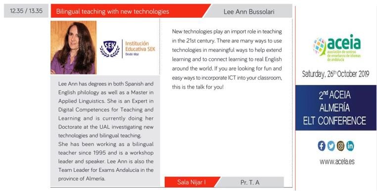 ¿Te interesa el inglés? ¿Las nuevas tecnologías? ¿El bilingüismo? Pues ya sabes....venid al Hotel Elba este sábado para la Conferencia ACEIA. <a href="/ACEIAndalucia/">ACEIA Andalucía</a>