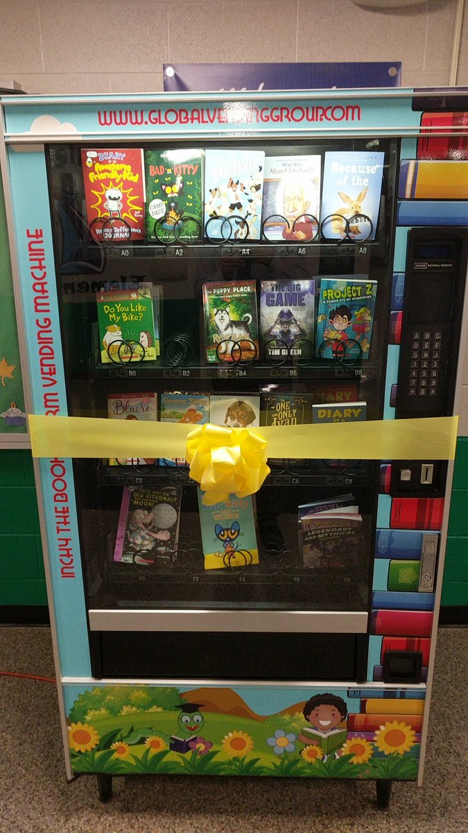 SLCSSalem's tweet photo. #MICoyotes are beyond excited for our Bookworm Book Vending Machine! Get caught bejng a #CaringCoyote to earn a golden coin to redeem your #CaringCoyote Book! Thanks for sharing @JeffFrankowiak @LongMeadowRCS @slcs_baker @SLCSD https://t.co/qegMDxAFaY
