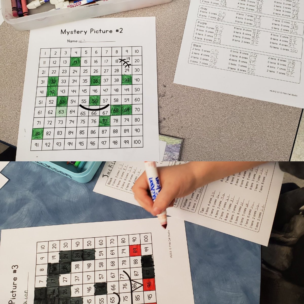 Learning place value in #grade2math by doing a 100's chart #colourbynumber! #halloweenintheclassroom #engagedlearners #grade2