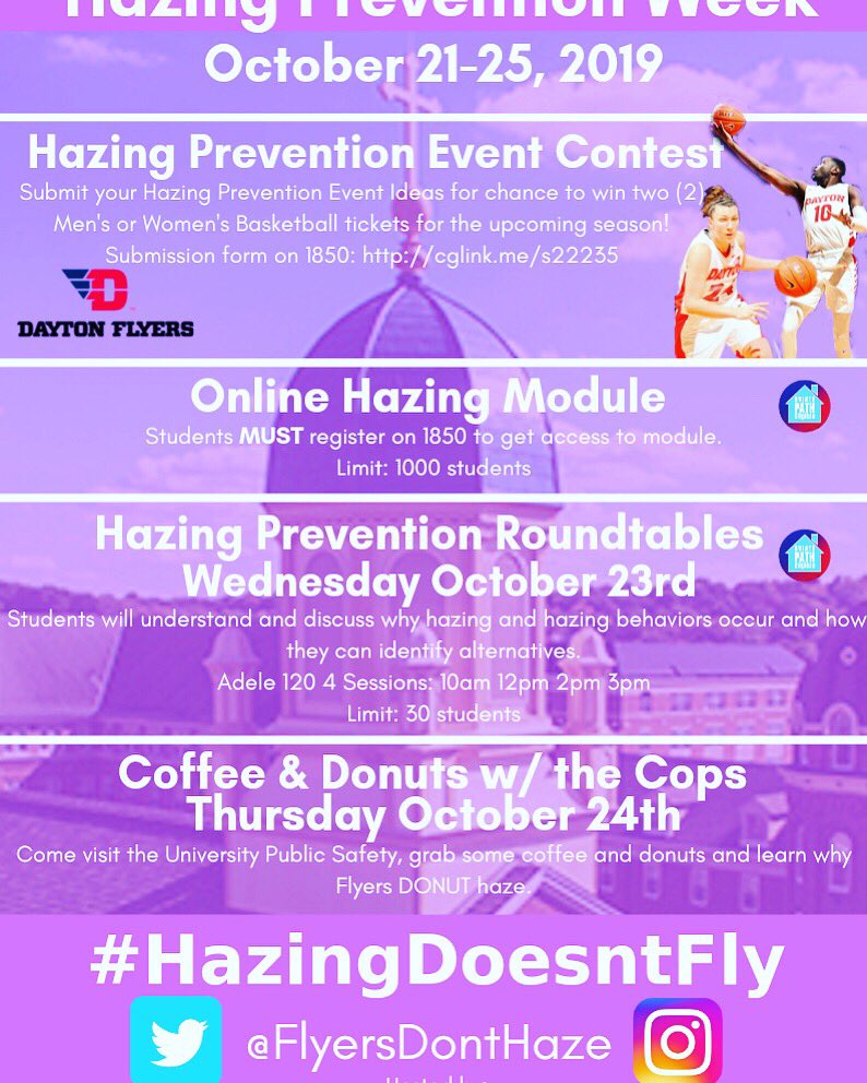 Great opportunities to learn how to keep our community safe and free from hazing!! #flyersdonthaze #hazingdoesntfly #hazingisanoflyzone #community #udayton #goflyers