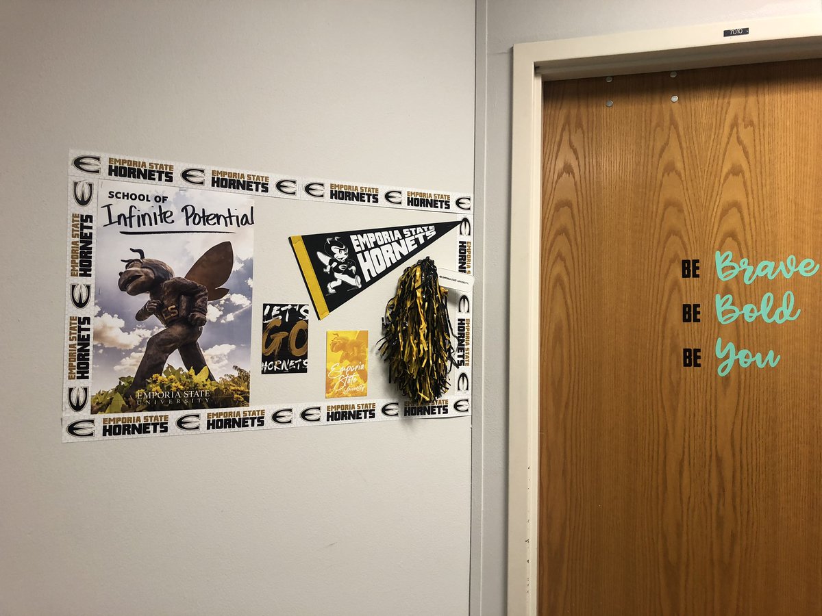 My alumni box is up and proudly displayed outside my classroom door for all EHS students to see! <a href="/ESUadmissions/">ESU Admissions 🐝</a> <a href="/ESUAlumni/">Emporia State</a> #schoolofinfinitepotential #EmporiaProud