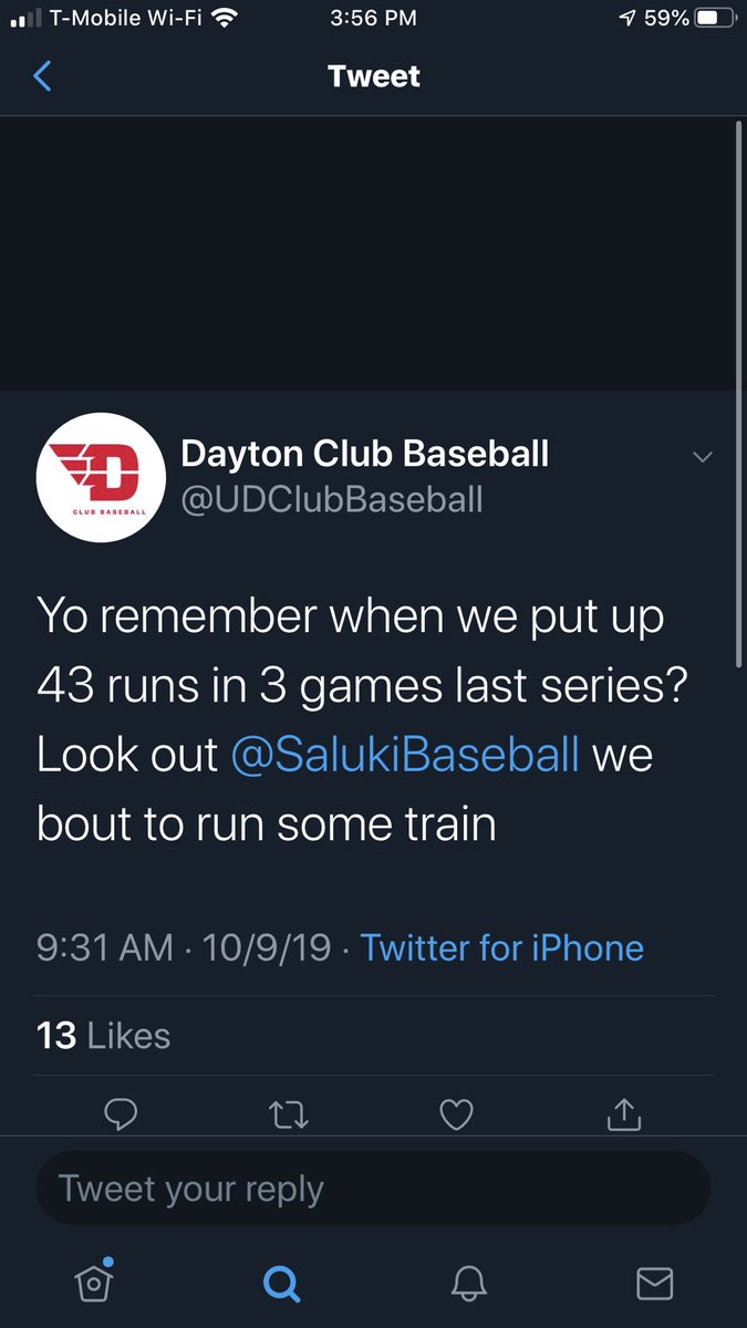 With a total of 32 runs in the two wins, SIU goes 2-1 against <a href="/UDClubBaseball/">Dayton Club Baseball</a> No train was run 👀