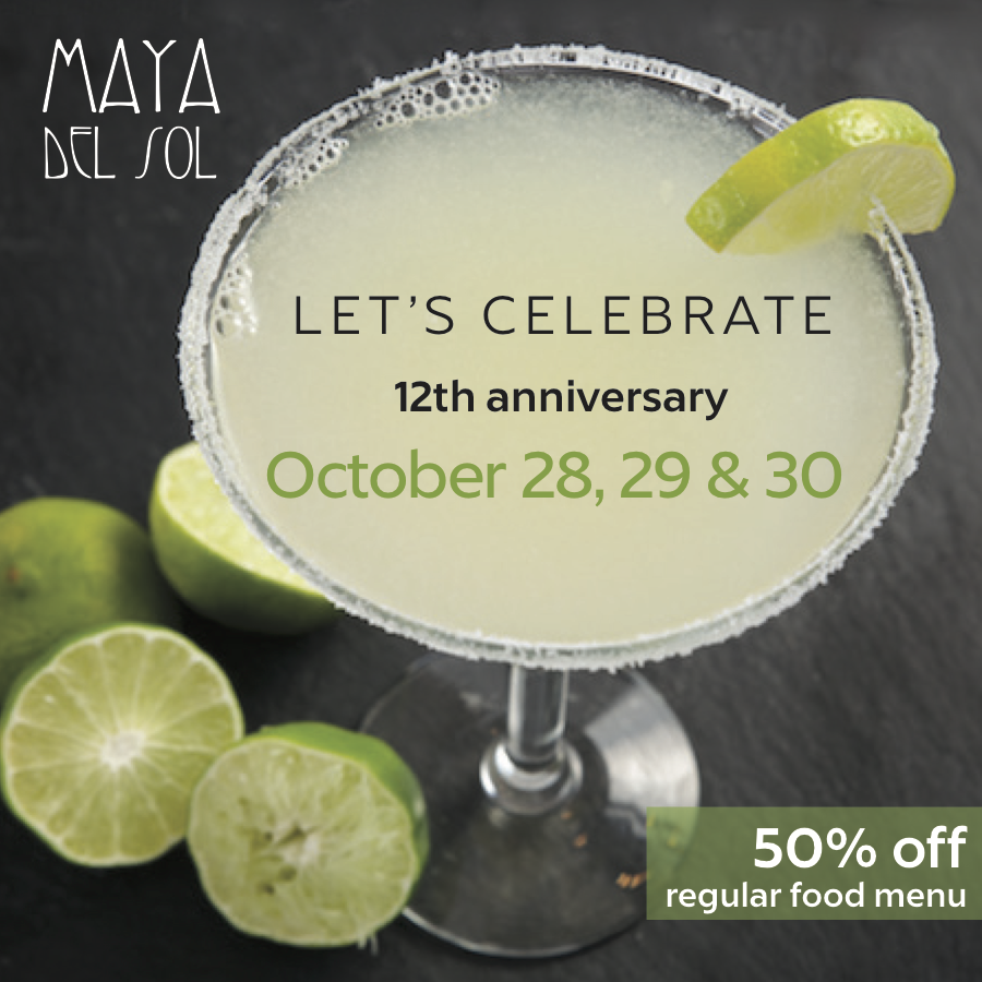 MayaDelSol's tweet image. Celebrate 12 Years with 50% off our regular food menu on Monday 10/28 - Wednesday, 10/30! Reservations now open and will fill quickly! #oakpark #anniversary #letscelebrate - mailchi.mp/mayadelsol/ann…