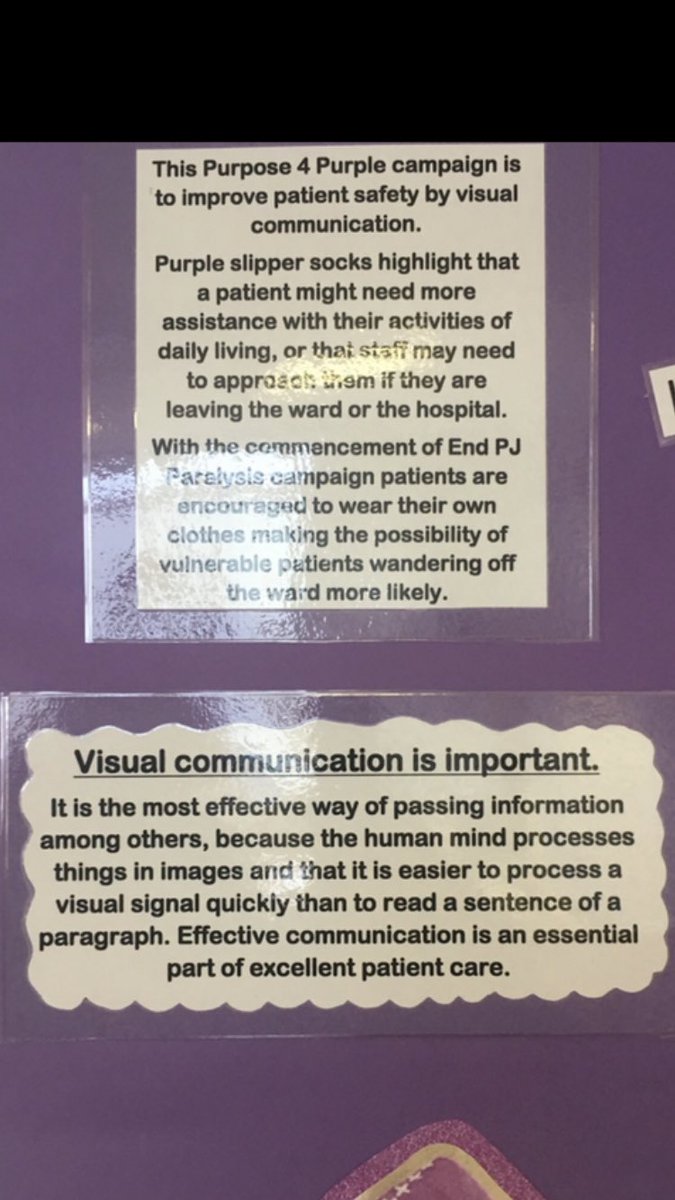 purpose4purple's tweet photo. Think Purple slipper socks for patients with a Cognitive Impairment to raise awareness that they need more assistance with every day activities #Purpose4purple #patientsafety #communication #patientsfirst @LancsHospitals https://t.co/1ROwvisV2v