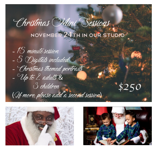 jamesandmichee's tweet photo. Christmas Mini Sessions in the Studio
https://t.co/viEy80TSDg

Dates: Sunday and Monday, November 24th &amp; 25th 
Duration : 10 minute session for Santa Sessions - 15 minute for Christmas Mini Sessions
Location : James Hill Photography Studio, Decatur, GA. https://t.co/Pu0A5exSjN