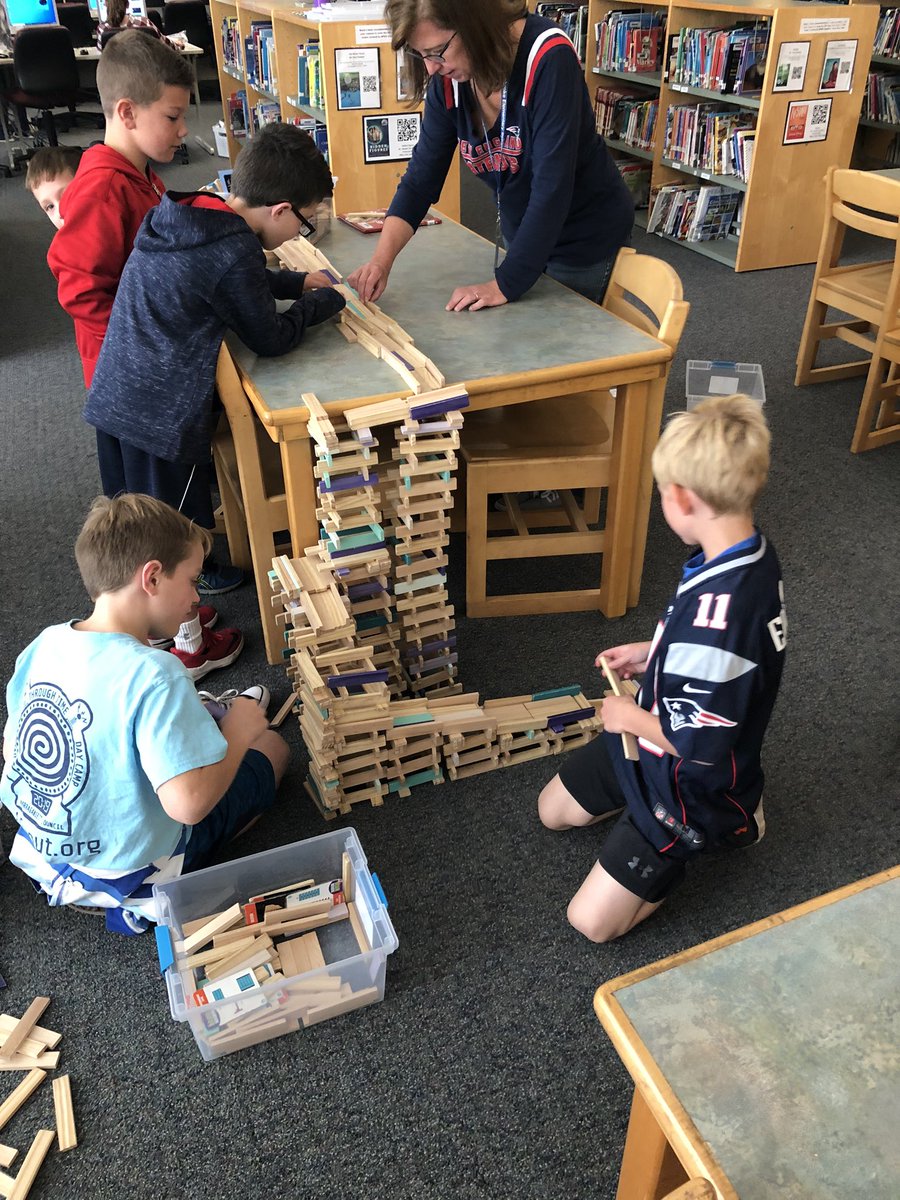 Lots of creativity going on in Mrs. Nugent’s library class today!  These students made a mechanically sound maze to drop their marbles through.  Great teamwork! #NPES