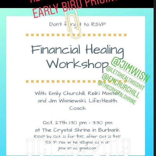 EmChurchill's tweet photo. Last day to register for early bird pricing for the Financial Healing workshop RSVP reikiwithem@gmail.com or jimwisn@gmail.com https://t.co/5wdi9duQrS
