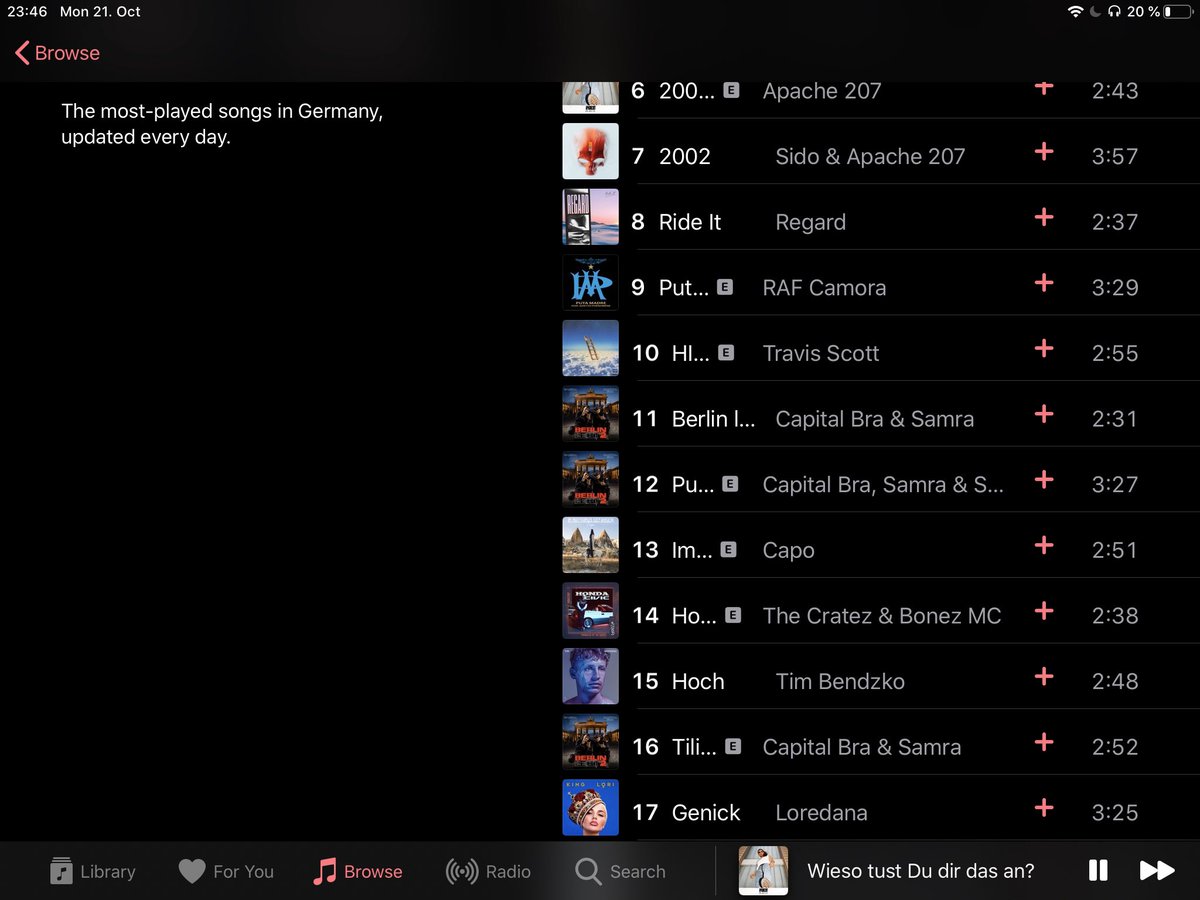 screenshot of a playlist of the music app on ipad that shows very truncated song titles and missaligned table columns