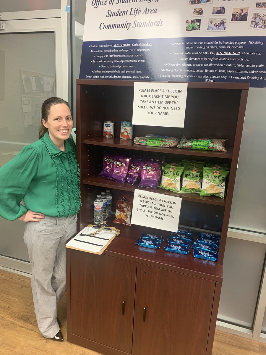 LanaFontenot's tweet photo. When the @southlacc Foundation noticed a sparse Food Pantry today, we were able to restock it with extra snacks from an event. #PayingItForward #FoodInsecurity @MorgenLandry https://t.co/tD3MTEDyWW