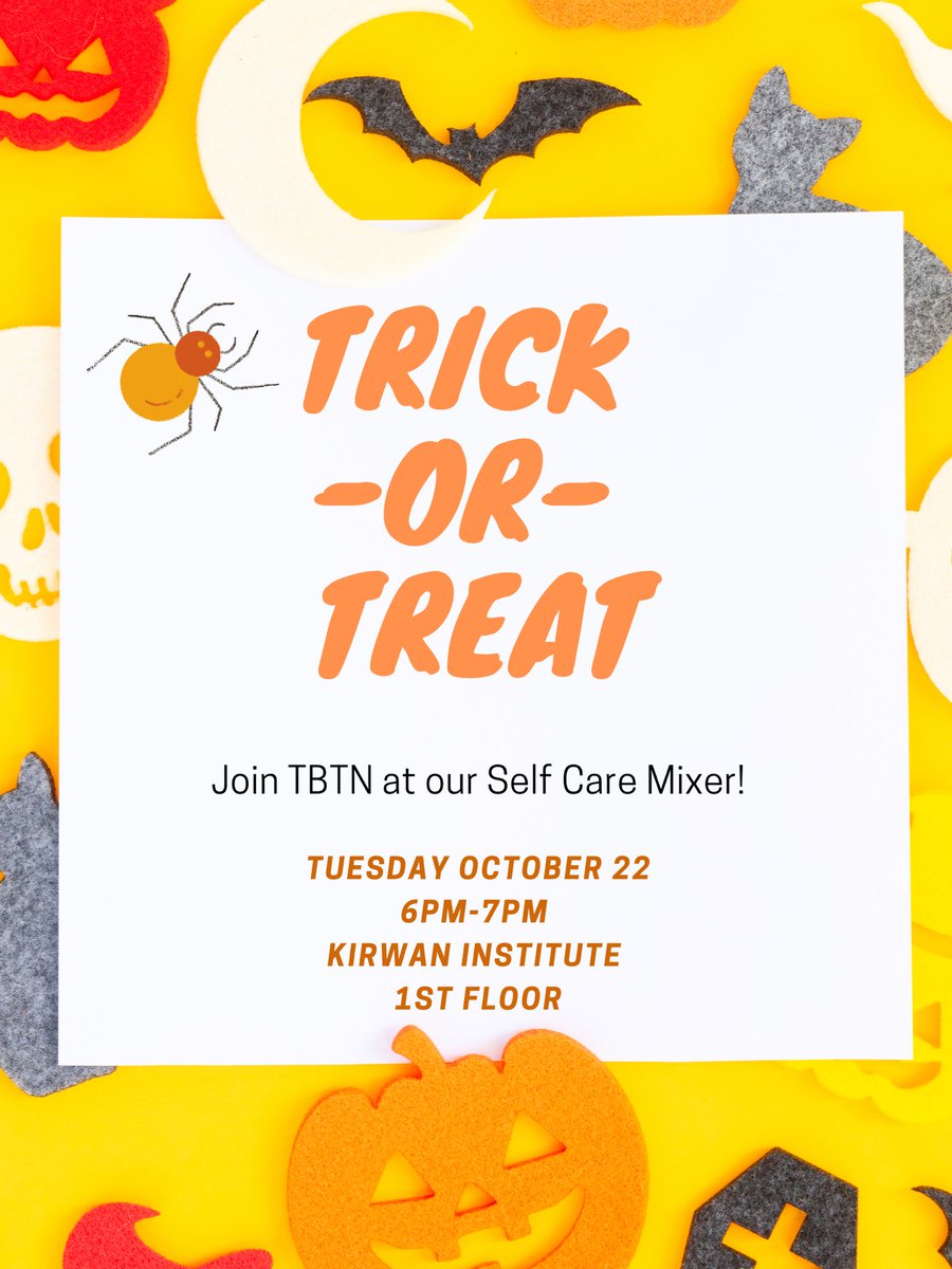 TBTNOSU's tweet photo. Come join Take Back The Night as we combat stress at our Self Care session! No TRICK about it, TREAT yourself! We have DIY stress balls, knitting, &amp; DIY bracelets! We will also provide supplies for coloring &amp; painting. I hope to see some new beautiful faces! #ShatterTheSilence https://t.co/zlhdLQSRqz