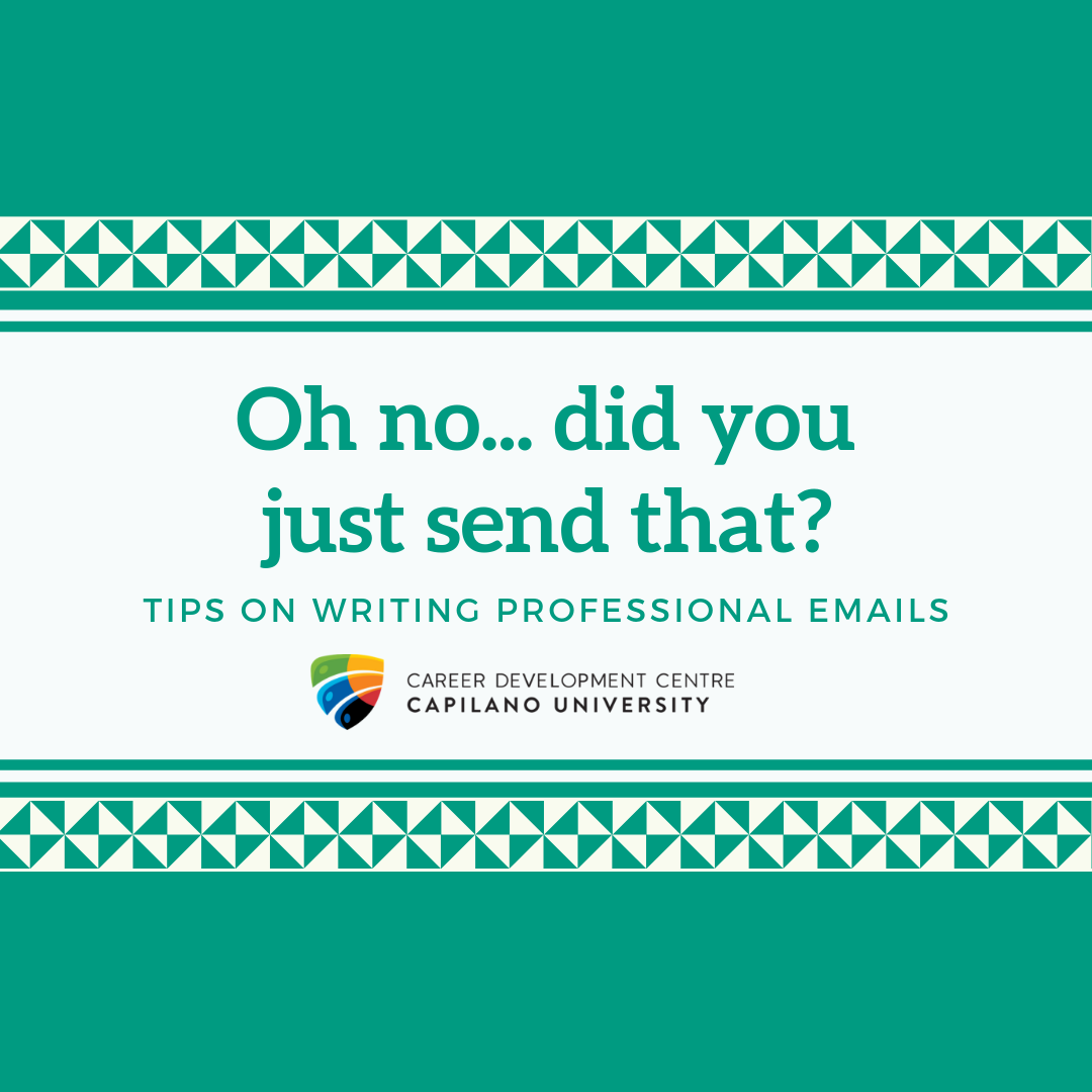 CapUCDC's tweet photo. Register for the workshop to learn some helpful email writing tips before you hit 'Send'!

🗓️ Tuesday, October 22nd, 2019
🕜 11:30 Am - 12:30 Am 
📍   LB 145
💻 Login into Career Hub at https://t.co/ZVLkWwGSVd to register

#CapUCDC #Careers #Jobs #capilanoUniversity https://t.co/9pq0LjTu3G