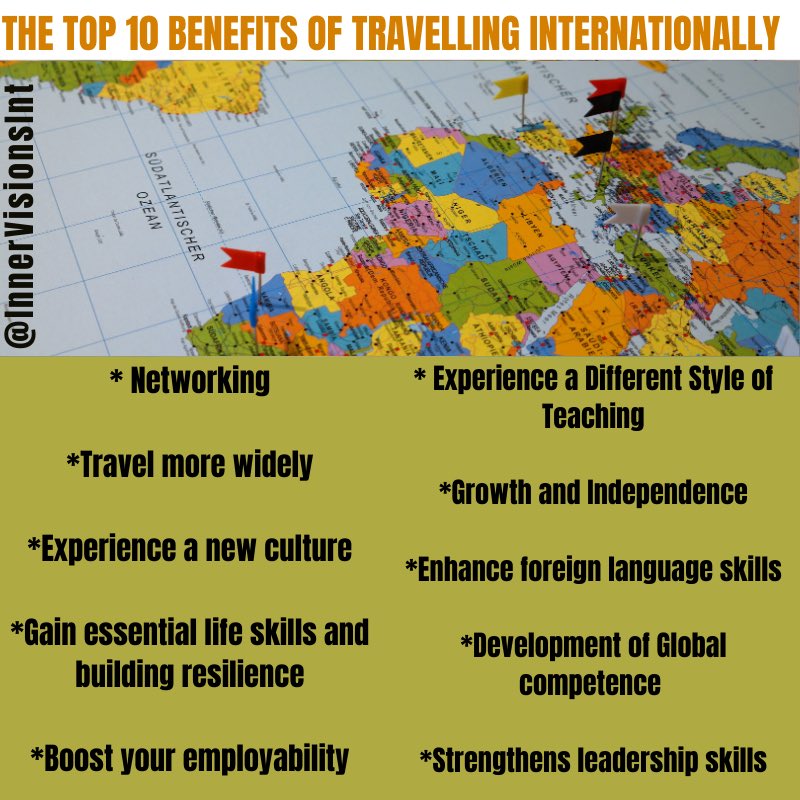 To end this week’s study abroad theme, here are some benefits of traveling abroad. We hope this week’s content has inspired you to make the most of your educational journey! 

#studyabroad #travel #college #highered #studentabroad #education #InnerVisionsInt #InnerVisionsInc
