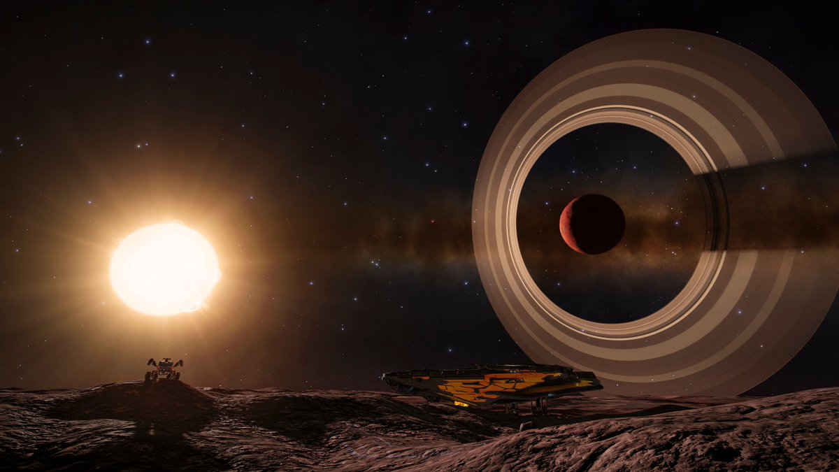 CmdrReiseLang's tweet photo. Three landable worlds, one with a ring, each orbiting the others, and 11ls from a K-class star. Stunning views🤩 I think I'll hang around for awhile. #EliteDangerous https://t.co/spHHxqKqwQ