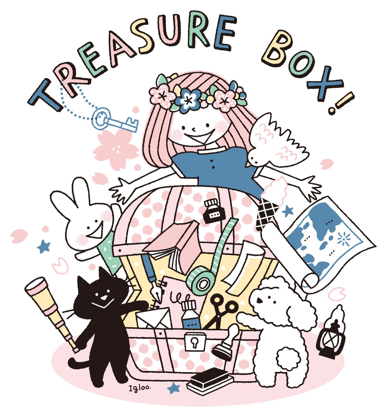 イグルーダイニング 11月2日 3日にsakuralalaさんとパピアプラッツさん主催のクリアスタンプと文房具いっぱいの イベント Treasure Box トレジャーボックス が開催されます イベントのイラストを描かせていただきました 私もワークショップを担当し
