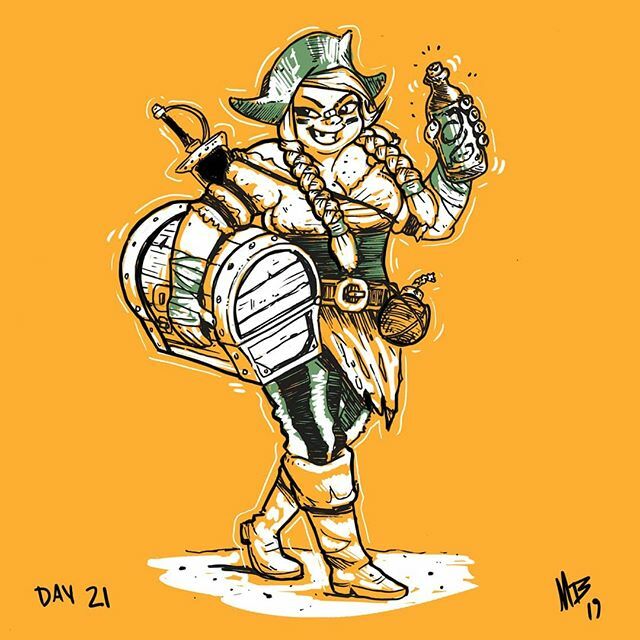 mikalbarker's tweet photo. Day 21: TREASURE

When the rest of the pirates had drank themselves to sleep. Terra escaped with their loot and the rest of their best rum. 
#ink #inktober #inktober2019 #inking #inksketch #sketch #pirate #pirates #rum #treasure #thief #loot #lootcrate #beach #characterdesig… https://t.co/Hdni4Eo44a