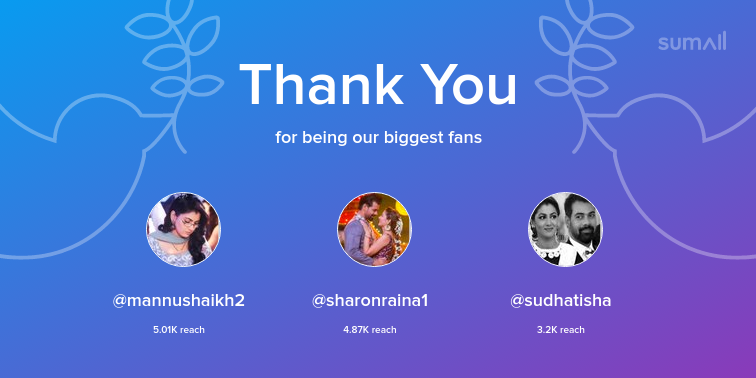 Our biggest fans this week: mannushaikh2, sharonraina1, sudhatisha. Thank you! via sumall.com/thankyou?utm_s…