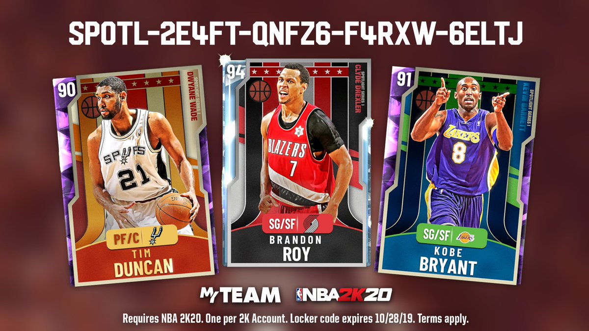 Nba 2k21 Myteam On Twitter Locker Code Use This Code For A Chance At A Guaranteed Spotlight Reward Pack From Either The Clyde Drexler Kevin Garnett Or Dwyane Wade Series Available