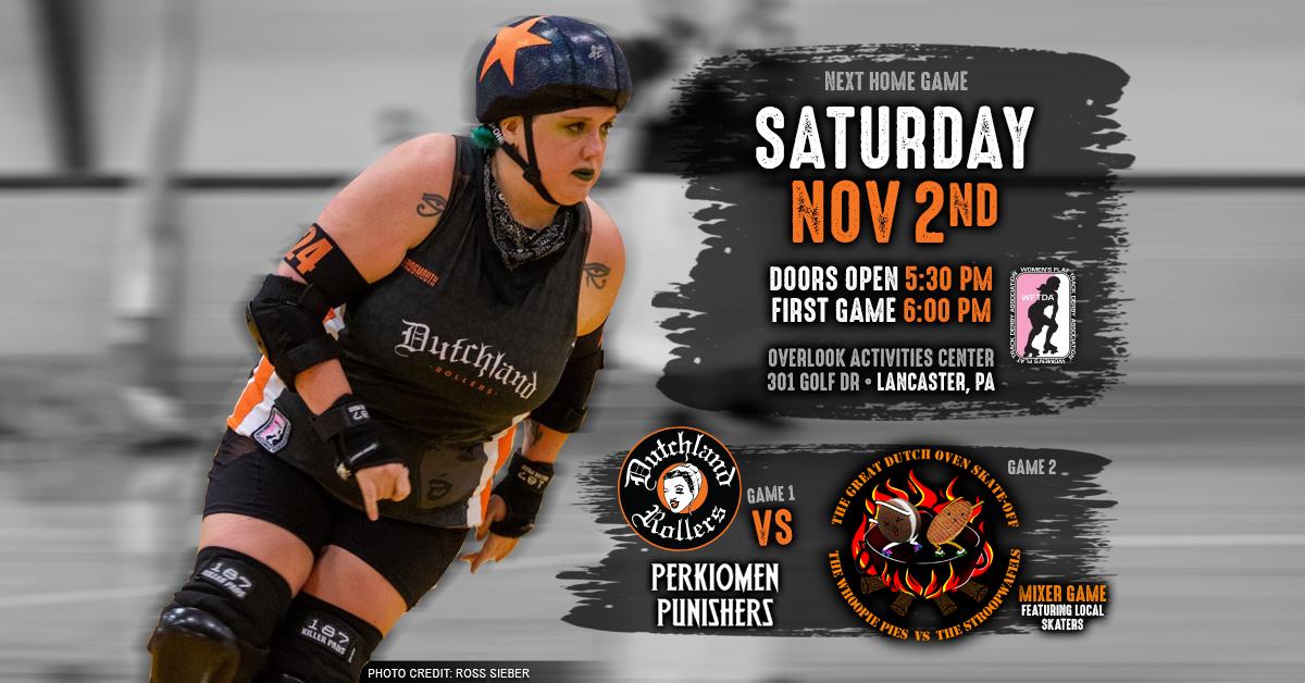 Dutchland's tweet image. We have a game coming up! 

You can now purchase tickets ahead of time in our merch store at dutchlandrollers.com 

And don't forget - we have signups available for our mixer game! 

#DutchlandRollers #RollerDerby #LancasterPA #OpenScrimmage #DerbyTwitter