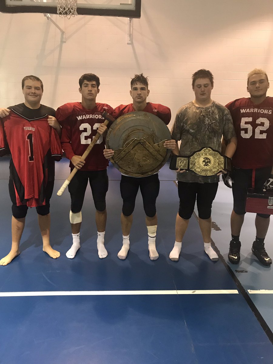 WHS_WarriorFB's tweet photo. Week eight award winners. Jeremiah Kim team first. @dominic_rezac hammer award winner. @gguyett_3 shield award winner perimeter blocking. King of the trench. Matt Trimble. @J_mcmilly toolbox award winner. https://t.co/yflyTBhGTz