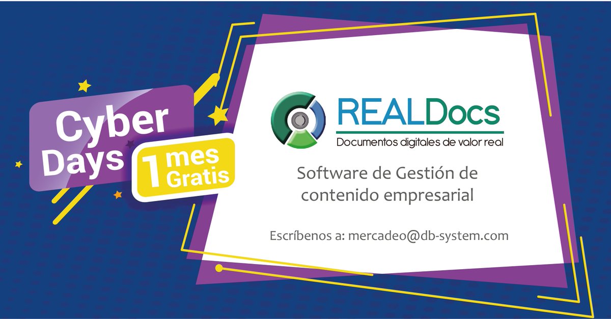 dbsystemcol's tweet image. ¿Tienes una Gestión de contenido empresarial adecuada? te invitamos a ser parte de la cultura #CeroPapel ahorrando tiempo y recursos con #REALDocs #SoftwareDocumental aprovecha nuestro #CyberDay  prueba sin costo por un mes, escríbenos al correo mercadeo@db-system.com