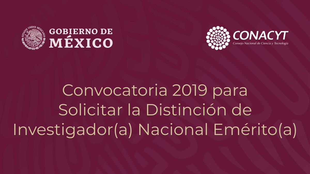 mariodeleow's tweet photo. #SNI_Informa Se ha publicado la #Convocatoria 2019 para Solicitar la Distinción de Investigador(a) Nacional #Emérito(a). La fecha límite para presentar solicitudes es el 8 de noviembre.
https://t.co/V05HIHqEMf https://t.co/cqEgS7dmcy