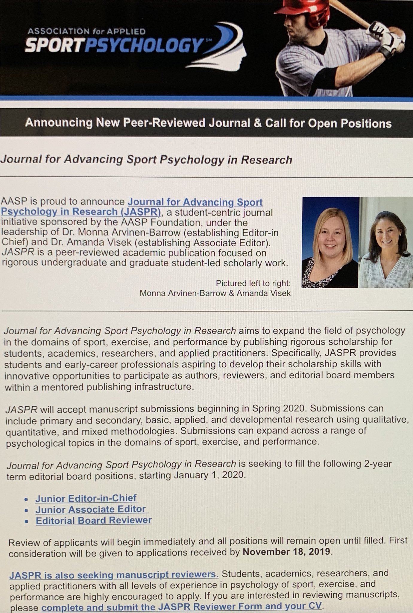 Amanda J. Visek, PhD on X: &ldquo;@AASPTweets launches <em>new</em> pub 
