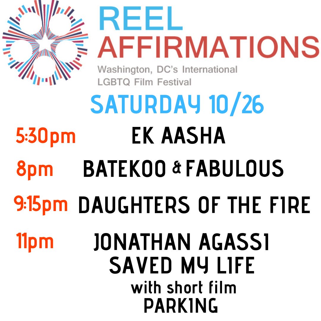 queertheatredc's tweet photo. Day 2 of Reel Affirmations is today! Today’s films are all international stories about LGBTQ lives, spanning from Brazil to India. 
Don’t miss out! Films are running from 5:30pm to 1am at the Gala Hispanic Theatre. 
Get your tickets at https://t.co/1oyEt5E8NX!
#ReelAffirmations https://t.co/7v9jy4VBpi