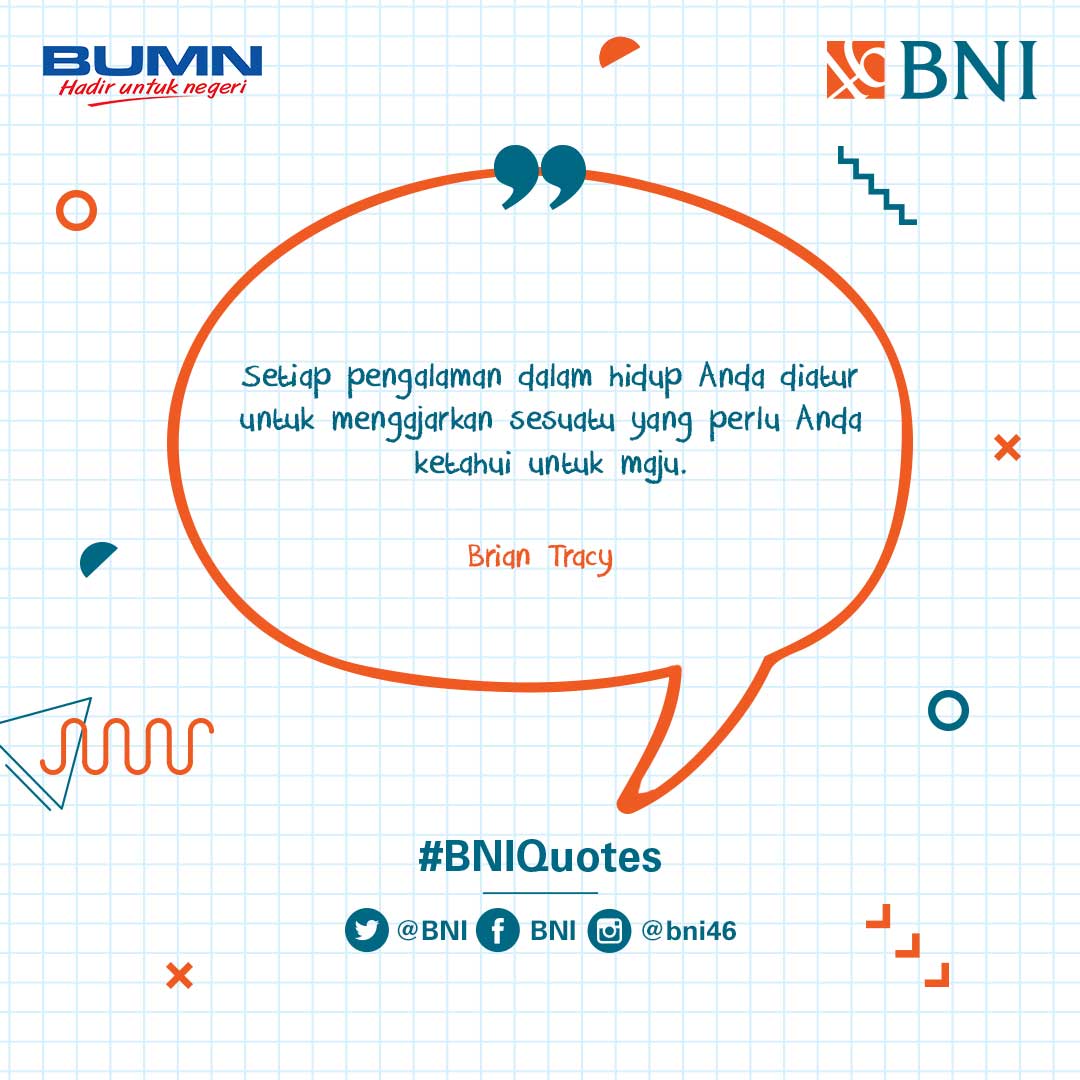 BNI's tweet photo. Selalu ada alasan di setiap pertemuan maupun kejadian. Jadikan semua yang kamu alami sebagai pembelajaran untuk hidupmu kedepannya ya 🙂 #BNIQuotes https://t.co/OaKbbq8DNf