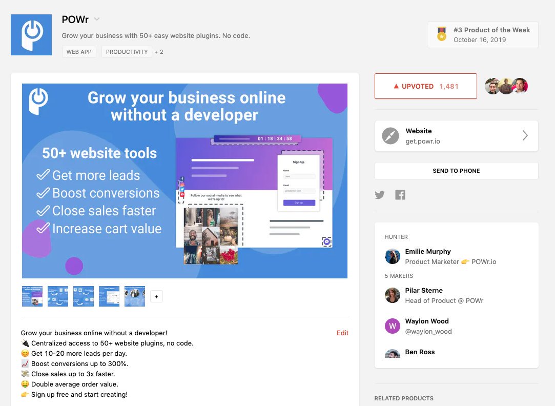 POWR_io's tweet photo. Thank you to all of you who checked us out on @ProductHunt last week. We're very excited to have been named #3 Product of the Week. Such fantastic feedback so far, please keep it coming! https://t.co/dfPDWu87t6 #producthunt #productoftheweek #plugins #webapps #websites https://t.co/RcXFTAOARk