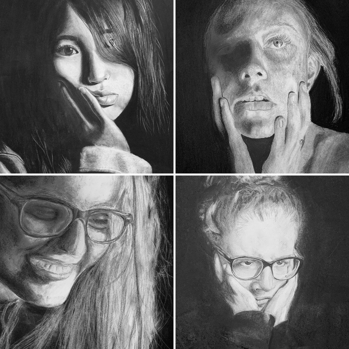 geneseo_art's tweet photo. Self-portraits are done and on display. Students are developing their artistic voice in self-expression and using their drawing skills to communicate a part of their personality. @GeneseoCSD 
#art #highschoolart #charcoaldrawing #charcoal #selfexpression #apart https://t.co/TnWwn9Wzol