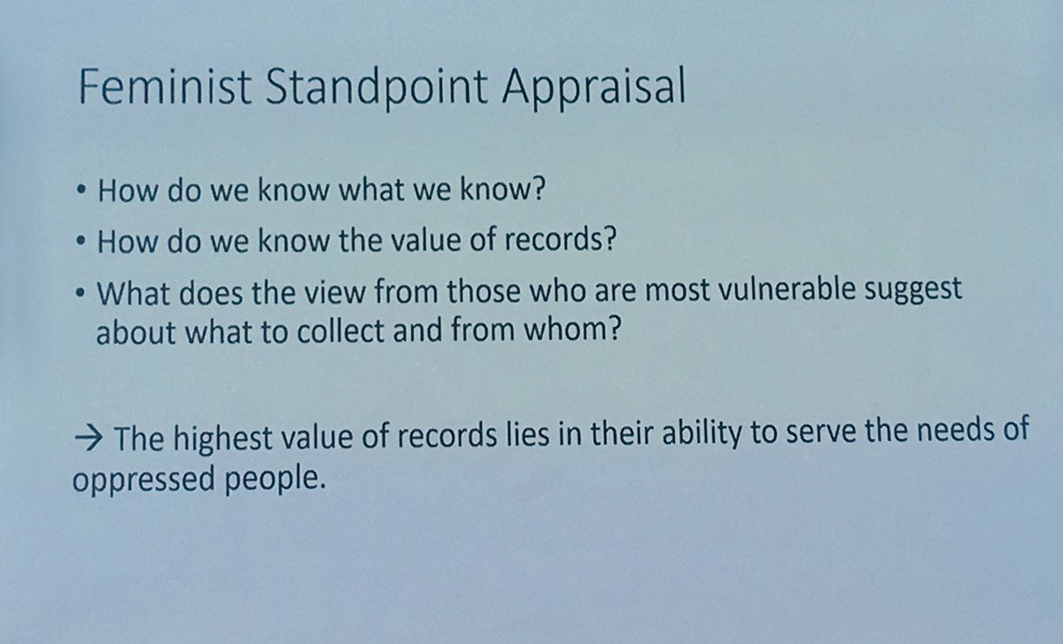 PROV_RKS's tweet photo. Arguing her case as keynote for #designingthearchive @professorcaz introduces the feminist standpoint appraisal approach
“I’m not arguing we stop collecting records from those in dominant power positions but to collect records with the oppressed in mind.” #archives @ausarchivists https://t.co/qTal8oTxcF