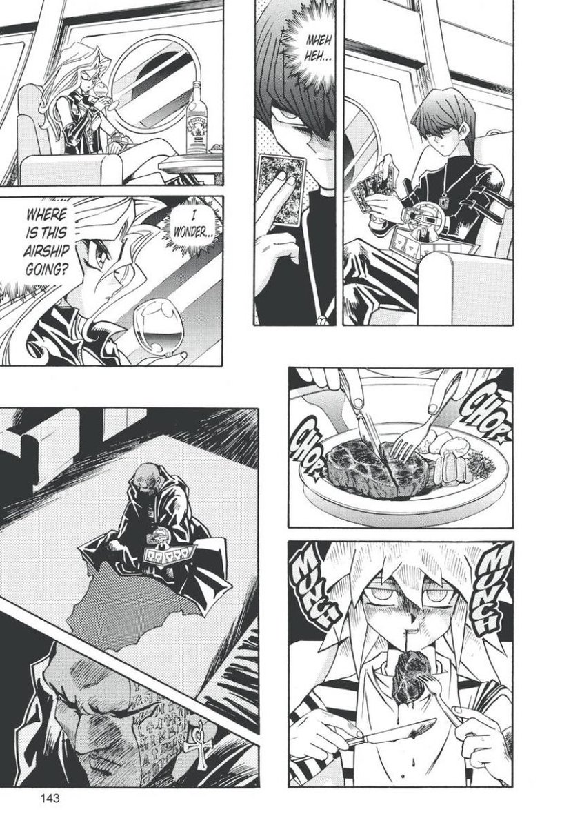 Not sure what the funniest thing on this page is. Kaiba think laughing to himself, or Bakura mindlessly eating steak.