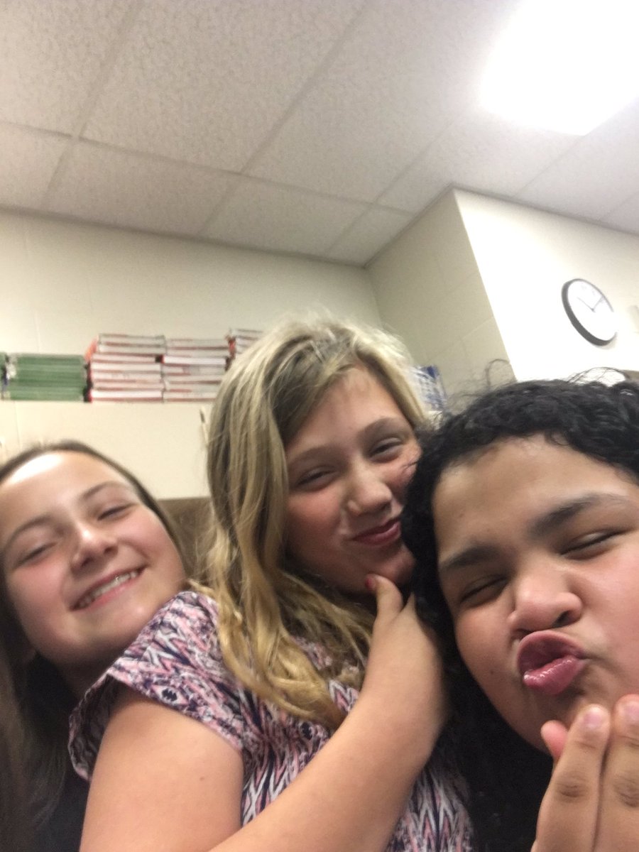 6thGradeCMS's tweet photo. The sixth grade teachers and students celebrated the end of Quarter 1 with a Fall Harvest Party with games, food, and friendship. These students photo-bombed Mrs. Platt’s phone. https://t.co/r4bbkCLsMF