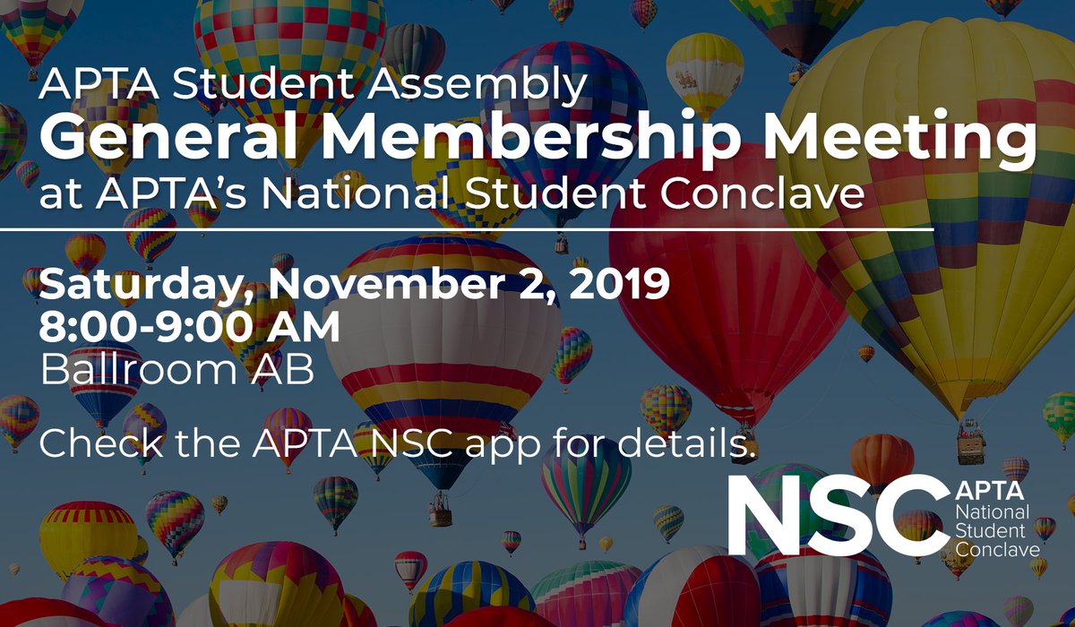 APTAStudents's tweet photo. Join us at #APTANSC for our General Membership Meeting and Reception. Here you will be able to network with students from across the country! Coffee will be served! ☕️🔥🏜 #DPTstudent #PTAstudent https://t.co/2jpZiJ4LSm