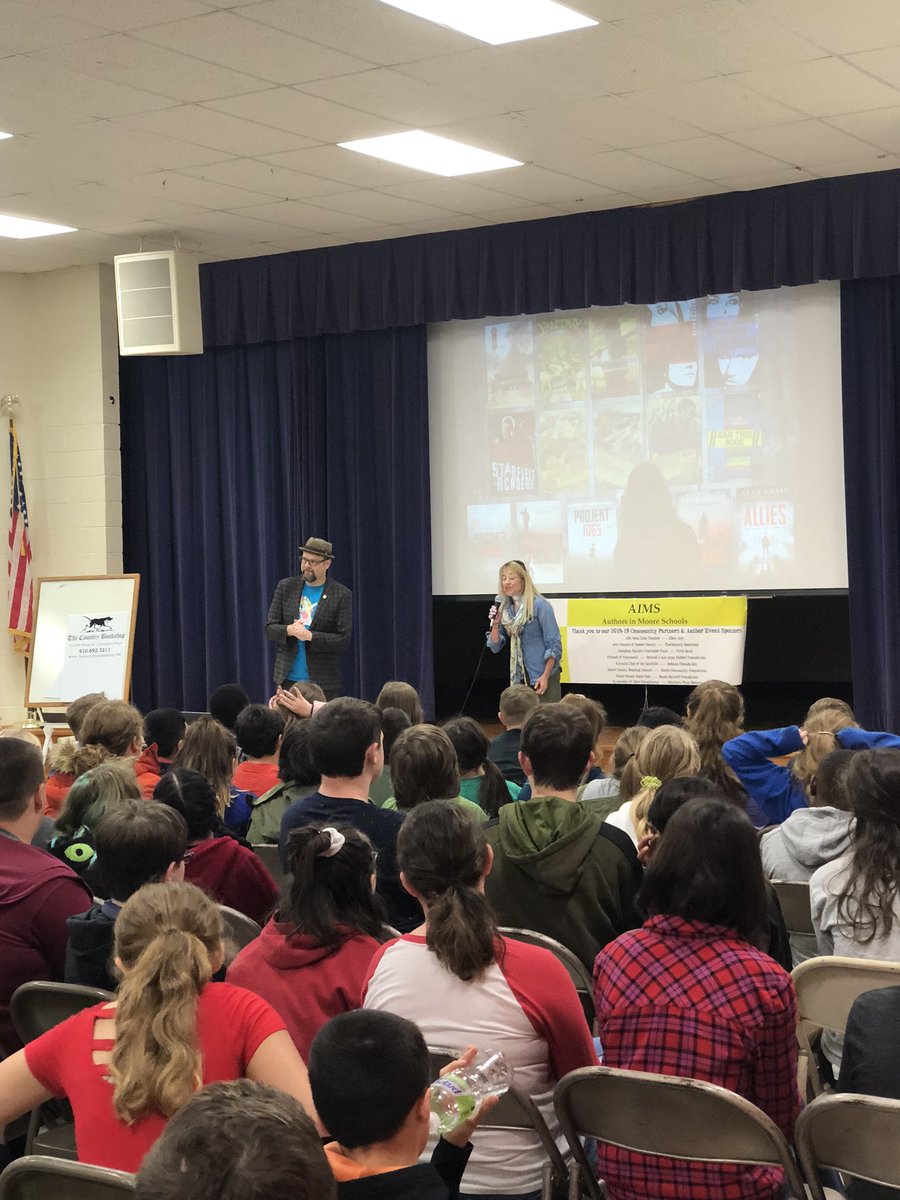 HighfallsEagles's tweet photo. Great Morning Author Visit by Alan Gratz with Two Awesome K-8 Schools...Highfalls and Westmoore!  Thank You Country Bookshop for this Awesome Author Visit for Grades 5-8 and High Fives to @WestmooreK8 for Joining Us Today! #smallschoolBIGimpact https://t.co/mD7n24b3QM