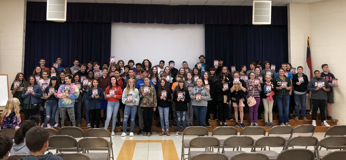 Great Morning Author Visit by Alan Gratz with Two Awesome K-8 Schools...Highfalls and Westmoore!  Thank You Country Bookshop for this Awesome Author Visit for Grades 5-8 and High Fives to <a href="/WestmooreK8/">Westmoore K8</a> for Joining Us Today! #smallschoolBIGimpact