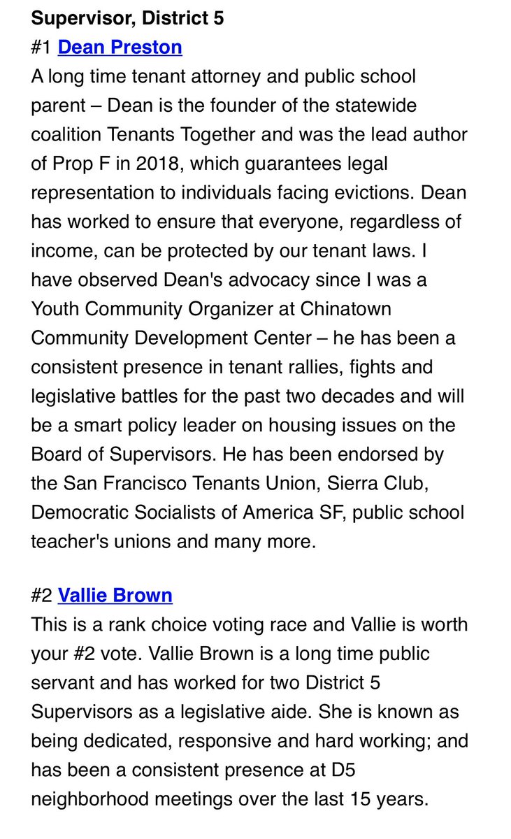 I have observed Dean's advocacy since I was a Youth Community Organizer at Chinatown Community Development Center – he has been a consistent presence in tenant rallies, fights and legislative battles for the past two decades and will be a smart policy leader on housing issues on the Board of Supervisors.
