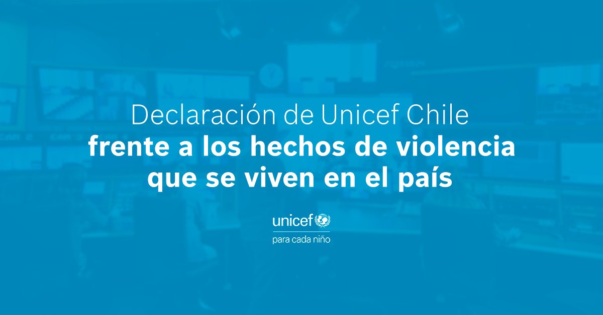 UnicefChile's tweet photo. #UNICEF hace un llamado a proteger a los niños, niñas y adolescentes frente a los hechos de violencia que se viven en #Chile.

Declaración completa aquí 👉🏻 https://t.co/NjAh6YTRvd https://t.co/TKXAO9HKRr
