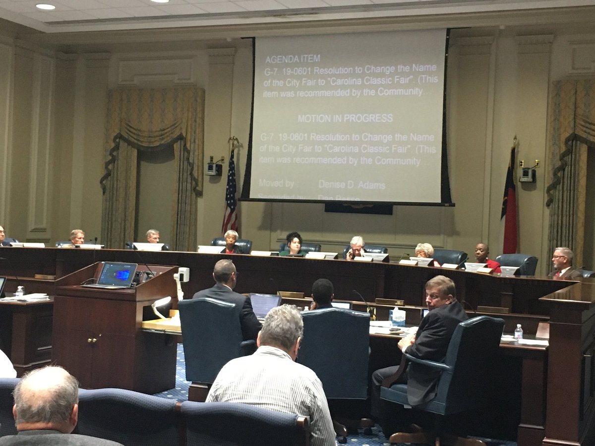 adaure's tweet photo. City council is now addressing the #DixieClassicFair name change @WFMY https://t.co/DQG8gjUY9b