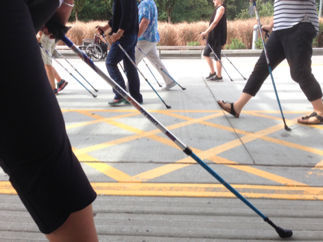 UrbanPolingInc's tweet photo. Reminder for those of you who are new to Nordic walking: the boot-shaped tips are supposed to points backwards, propelling you forward with every step. #AndOffWeGo https://t.co/q0V0VDJKqr