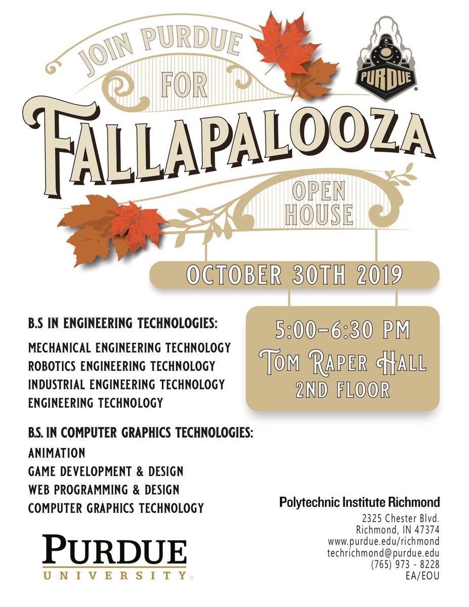 Interested in a Purdue degree close to home? Check out <a href="/Purdue_Richmond/">Purdue_Richmond</a> at their Fallapalooza! Register here: polytechnic.purdue.edu/richmond/visit… @bravedailynews